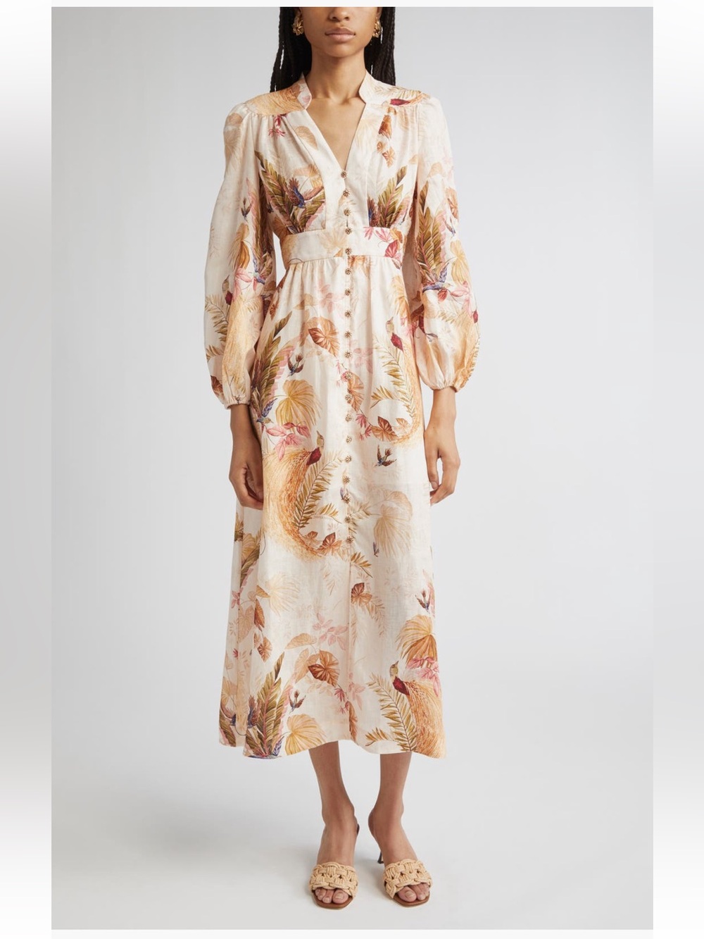 Zimmermann Ascension Print Linen Midi Dress AU 2 / US 6-8